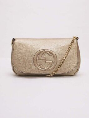 Authentic Gucci Soho Chain Crossbody Clutch Gold Leather Bag